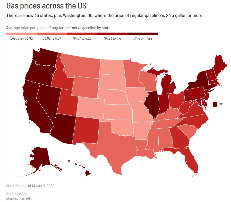 Gas prices across the US